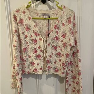 Sincerely Jules Pink and Cream Floral Lace Cardigan